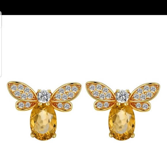 Citrine gem bee stud earrings in Gold - Picture 3 of 5